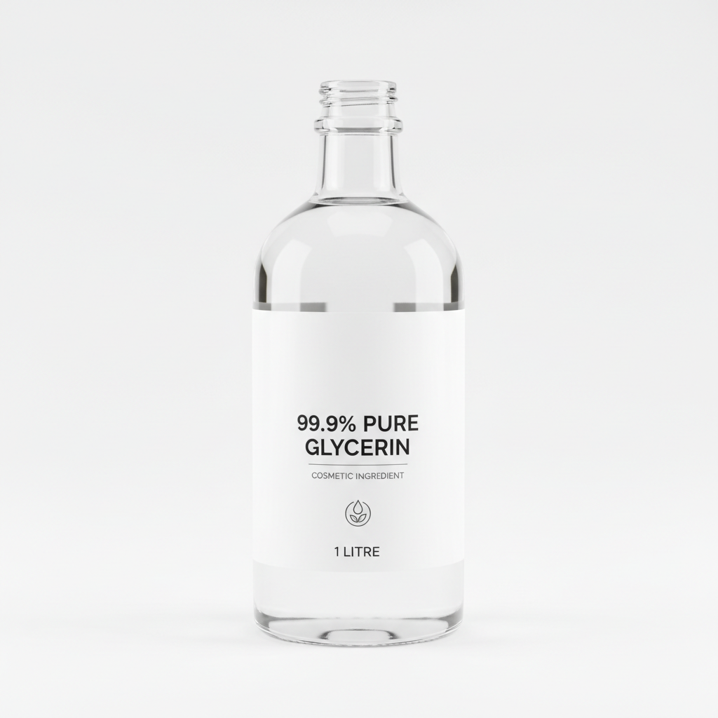 99.9% pure glycerin 1 litre clear bottle on white background