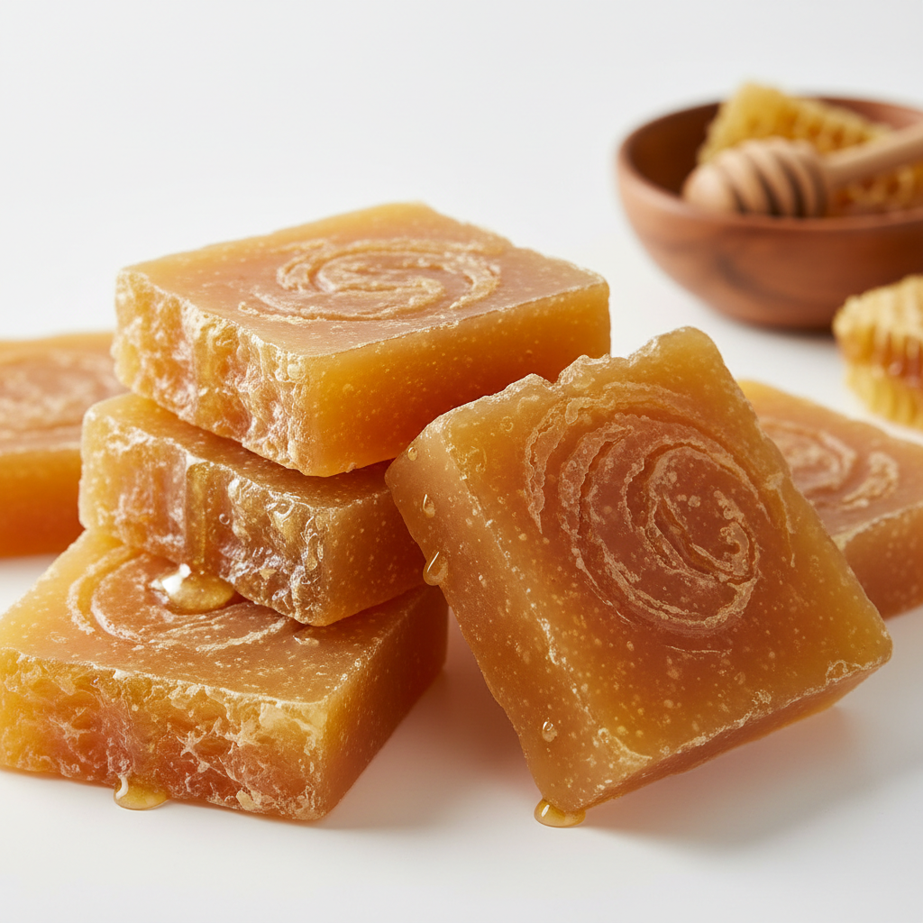 Honey soap base bars, warm golden amber color, natural handmade cosmetic ingredient