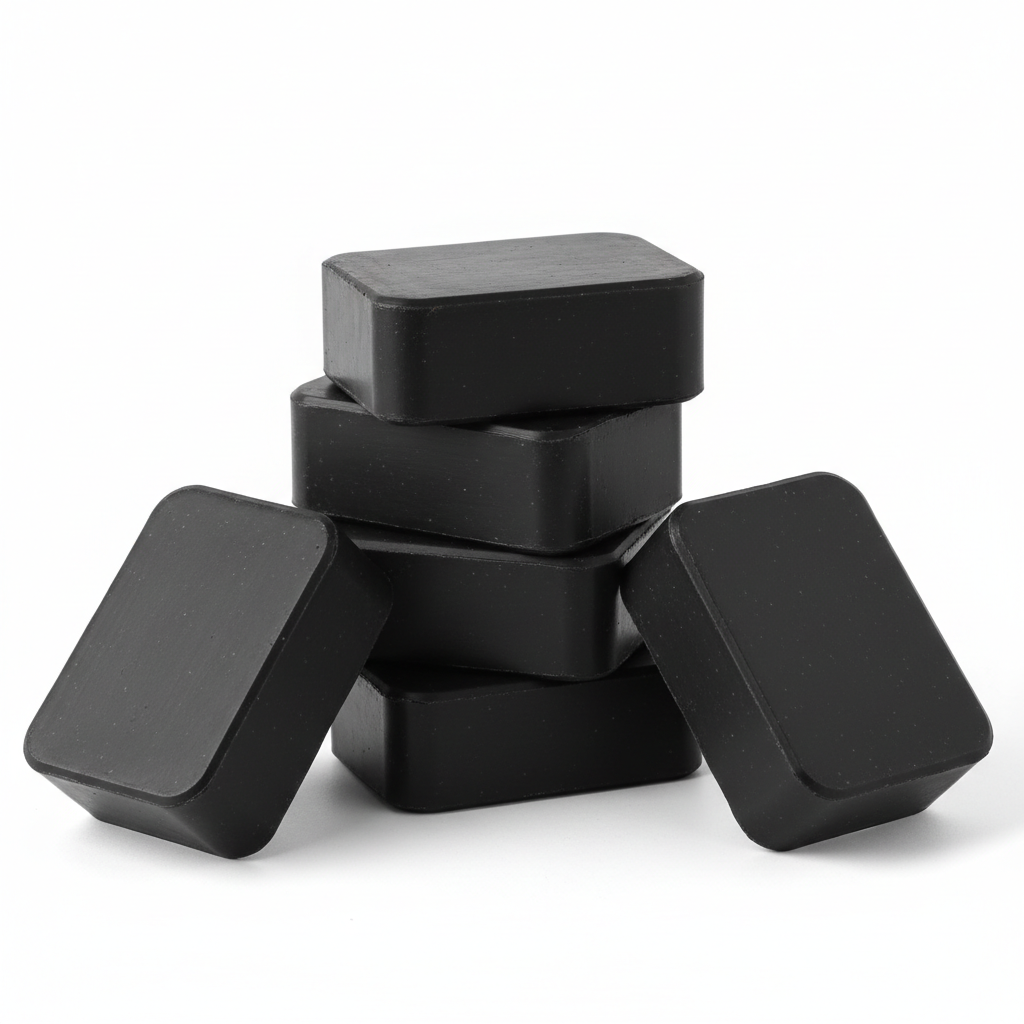 Activated charcoal soap base bars, deep black matte color, natural handmade cosmetic ingredient
