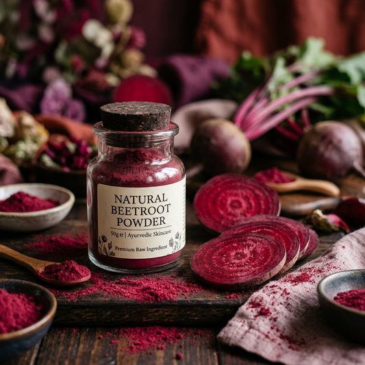 Beetroot Powder 50g glass jar with fresh beetroot slices and red powder