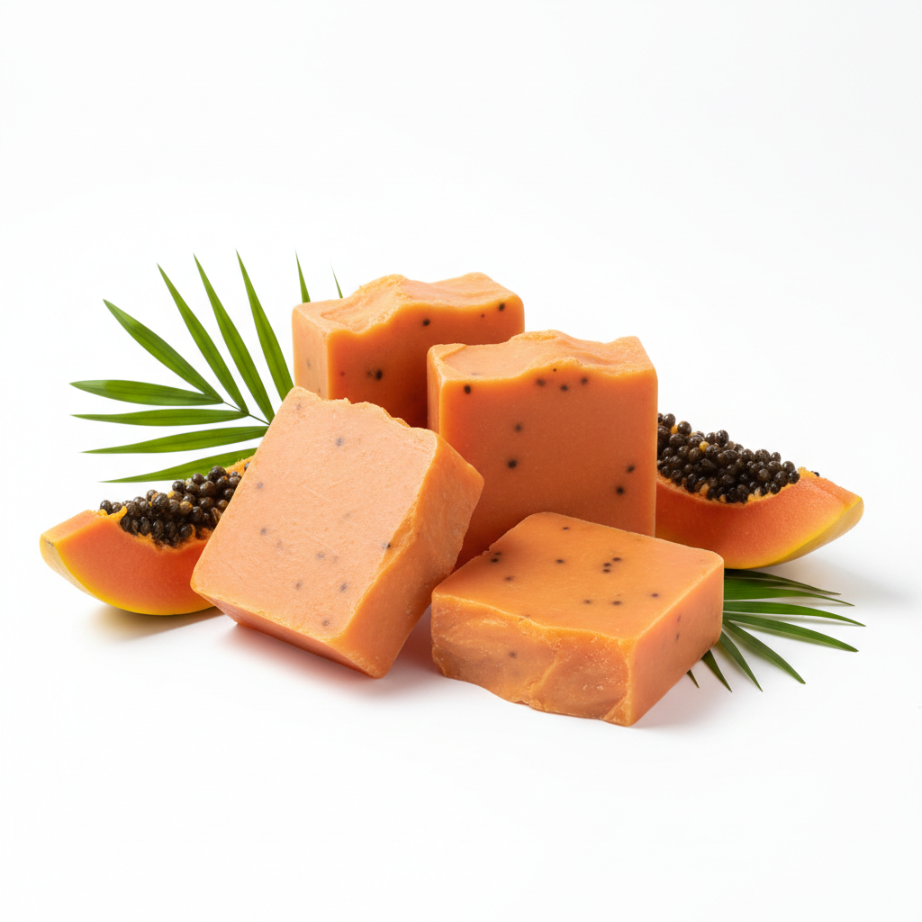 Papaya soap base bars, warm orange peach color, tropical natural handmade cosmetic ingredient