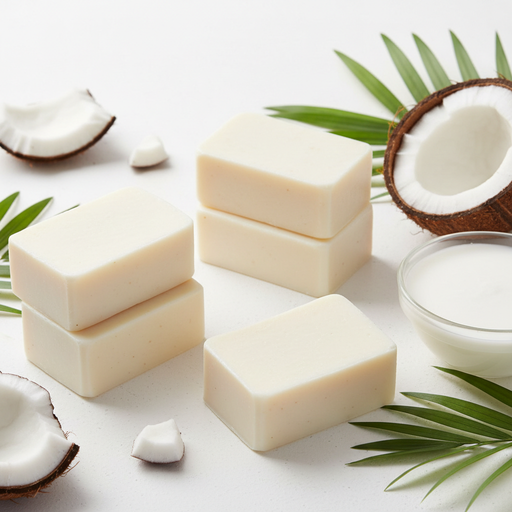 Coconut milk soap base bars, creamy white opaque, natural handmade cosmetic ingredient