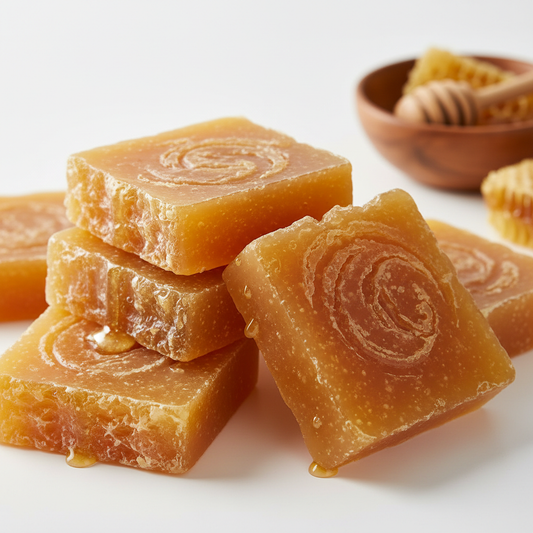 Honey soap base bars, warm golden amber color, natural handmade cosmetic ingredient